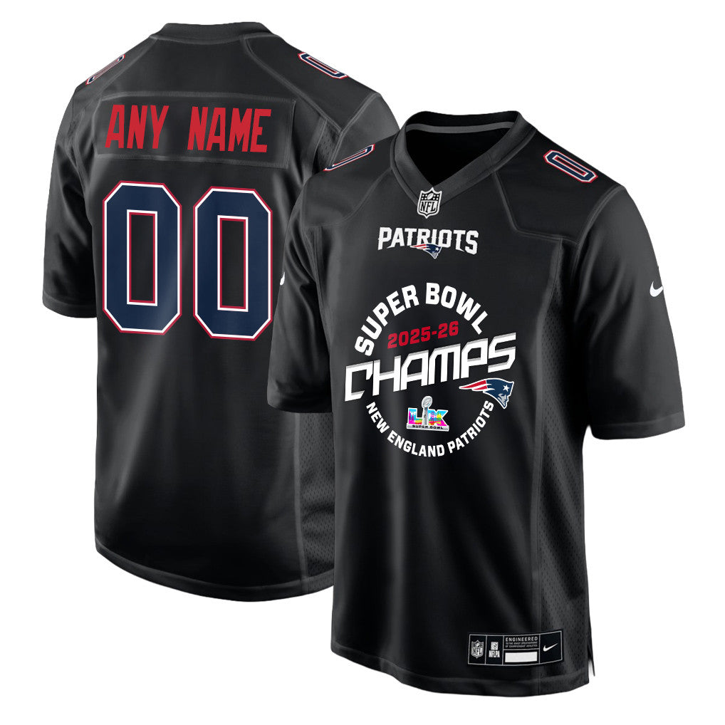 New England Patriots Champions 2025-26 Super Bowl LX Custom Fashion Game Jersey - Black