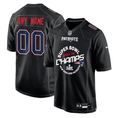 New England Patriots Champions 2025-26 Super Bowl LX Custom Fashion Game Jersey - Black