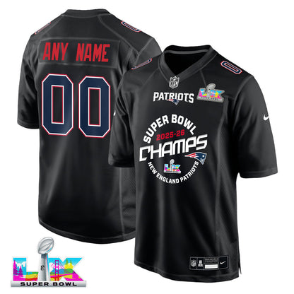 New England Patriots Champions 2025-26 Super Bowl LX Custom Fashion Game Jersey - Black