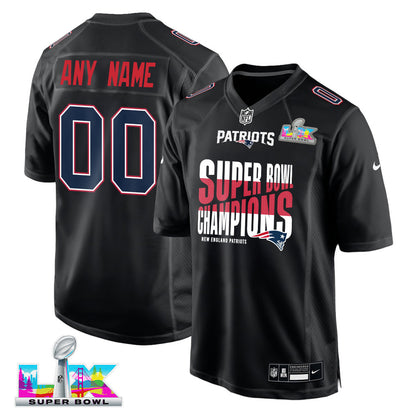 New England Patriots Super Bowl LX Champions Custom Fashion Game Jersey - Black