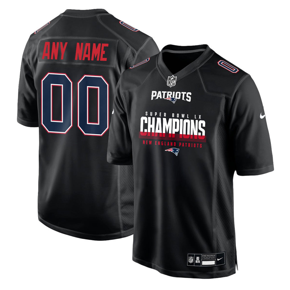 New England Patriots Super Bowl LX Champions Black Fashion Game Jersey - Custom Name & Number