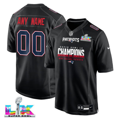 New England Patriots Super Bowl LX Champions Black Fashion Game Jersey - Custom Name & Number