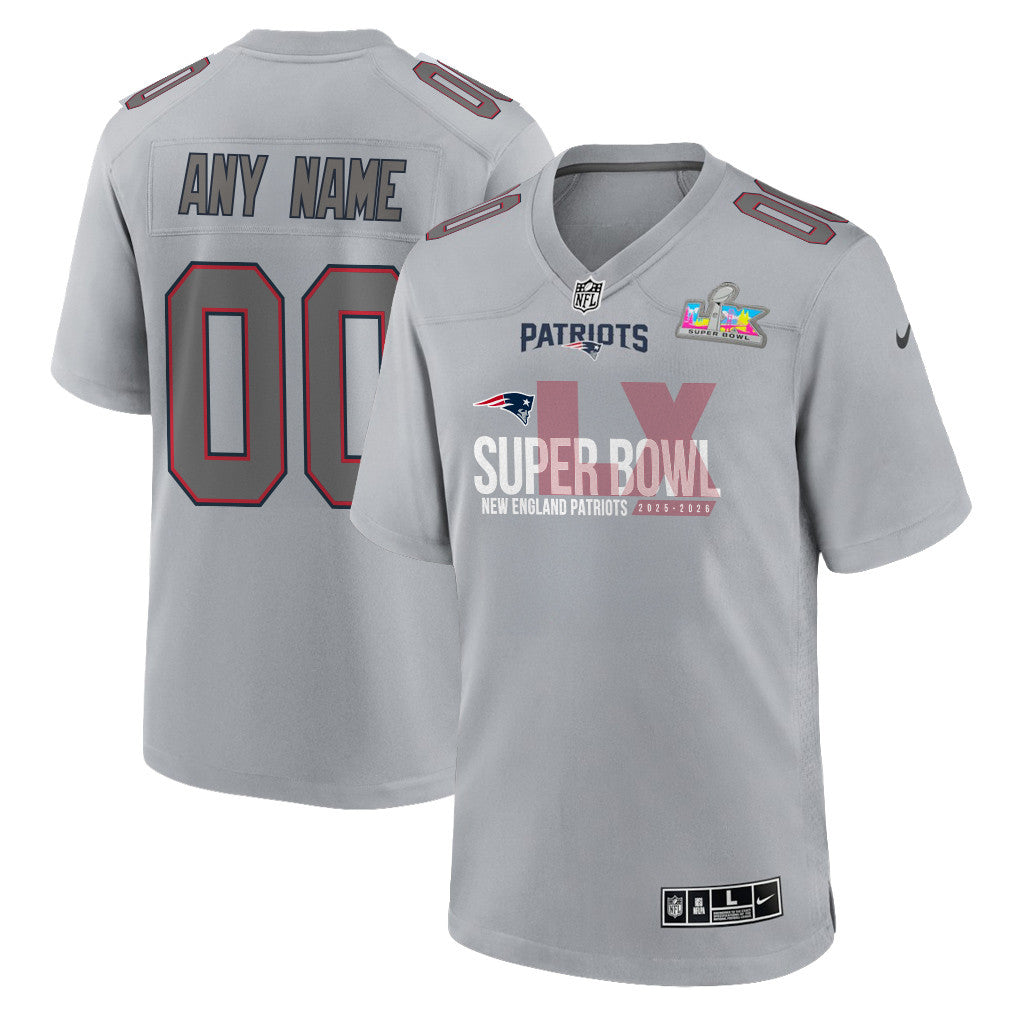 New England Patriots 25-26 Champions Super Bowl LX Custom Atmosphere Fashion Game Jersey - Gray