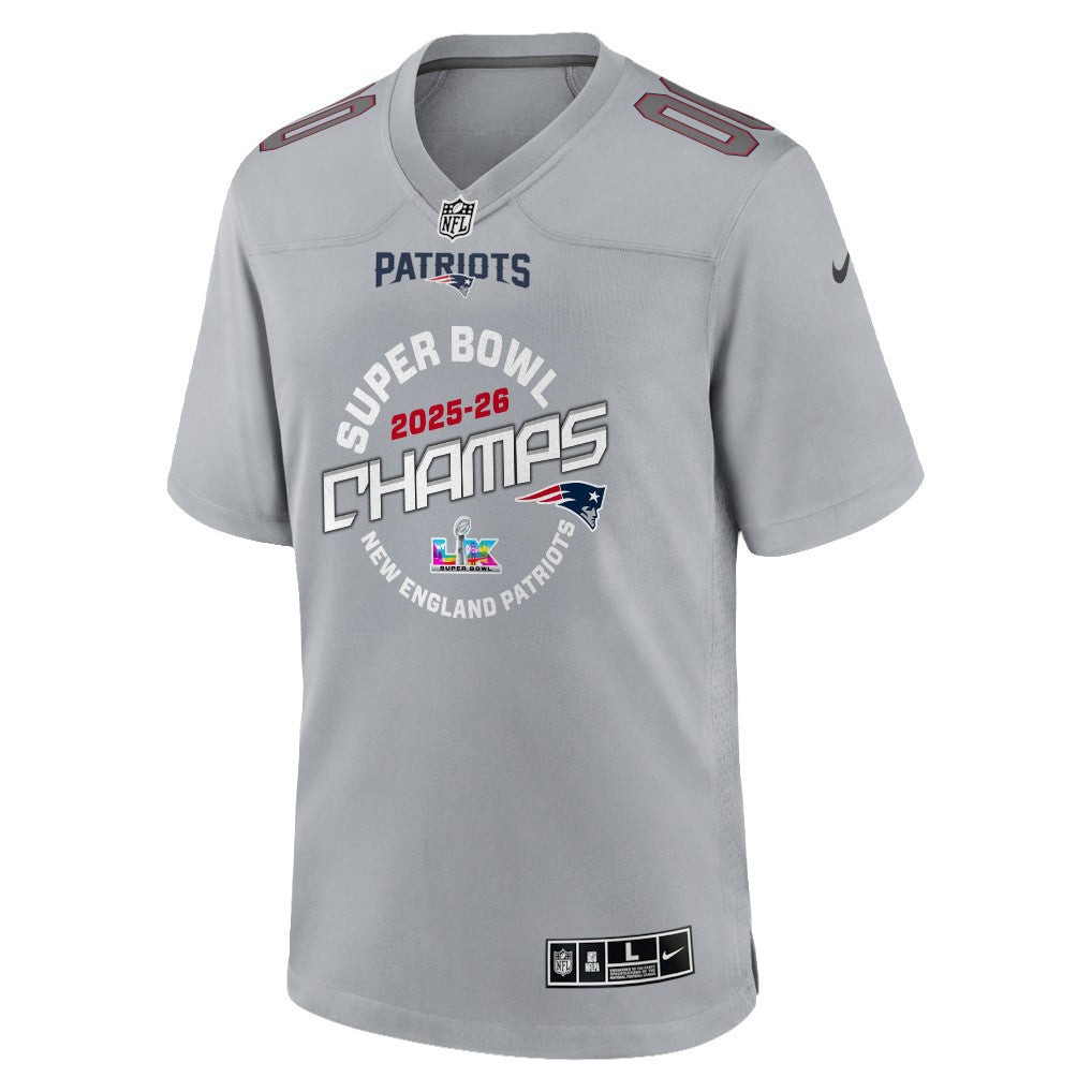 New England Patriots Champions 2025-26 Super Bowl LX Custom Atmosphere Fashion Game Jersey - Gray