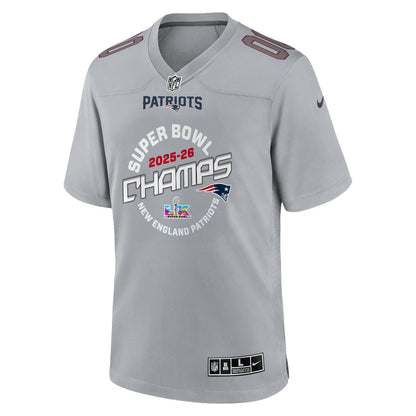New England Patriots Champions 2025-26 Super Bowl LX Custom Atmosphere Fashion Game Jersey - Gray