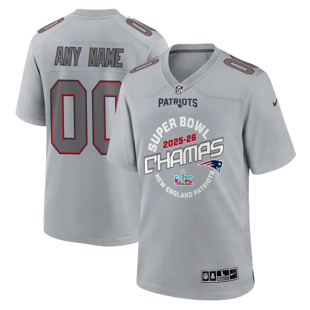 New England Patriots Champions 2025-26 Super Bowl LX Custom Atmosphere Fashion Game Jersey - Gray
