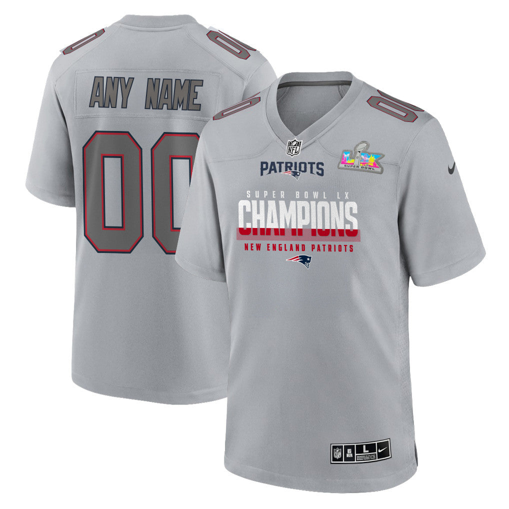 New England Patriots Super Bowl LX Champions Gray Atmosphere Fashion Game Jersey - Custom Name & Number