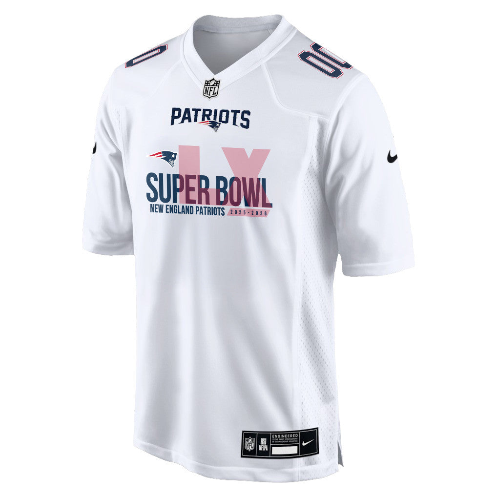 New England Patriots 25-26 Champions Super Bowl LX Custom Game Jersey - White
