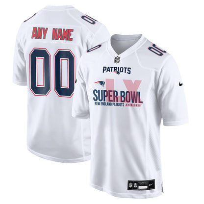 New England Patriots 25-26 Champions Super Bowl LX Custom Game Jersey - White