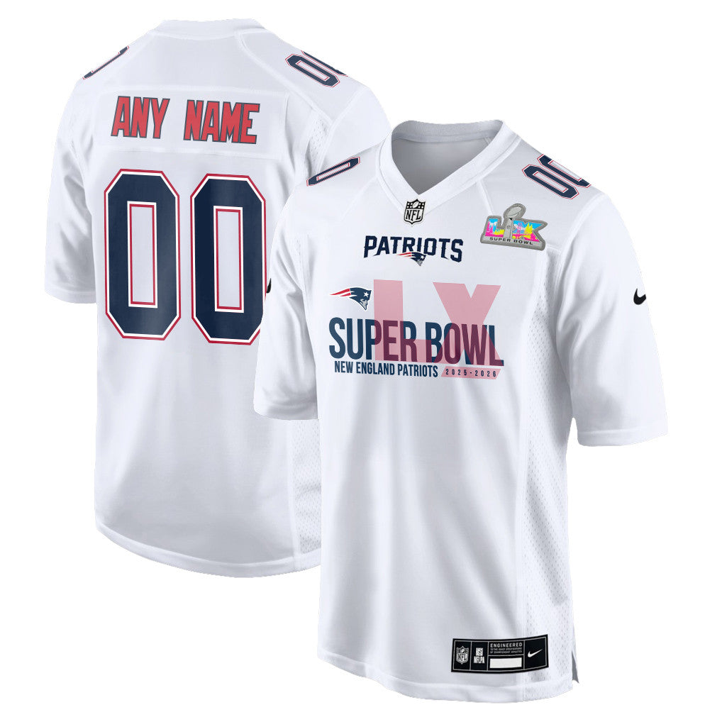 New England Patriots 25-26 Champions Super Bowl LX Custom Game Jersey - White