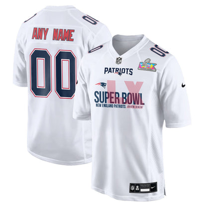 New England Patriots 25-26 Champions Super Bowl LX Custom Game Jersey - White