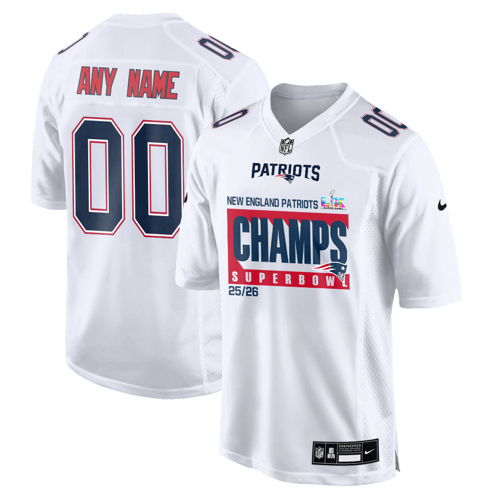 New England Patriots Super Bowl 25/26 Champions LX Custom Game Jersey - White