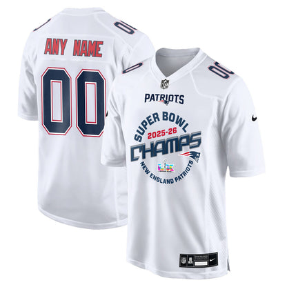 New England Patriots Champions 2025-26 Super Bowl LX Custom Game Jersey - White
