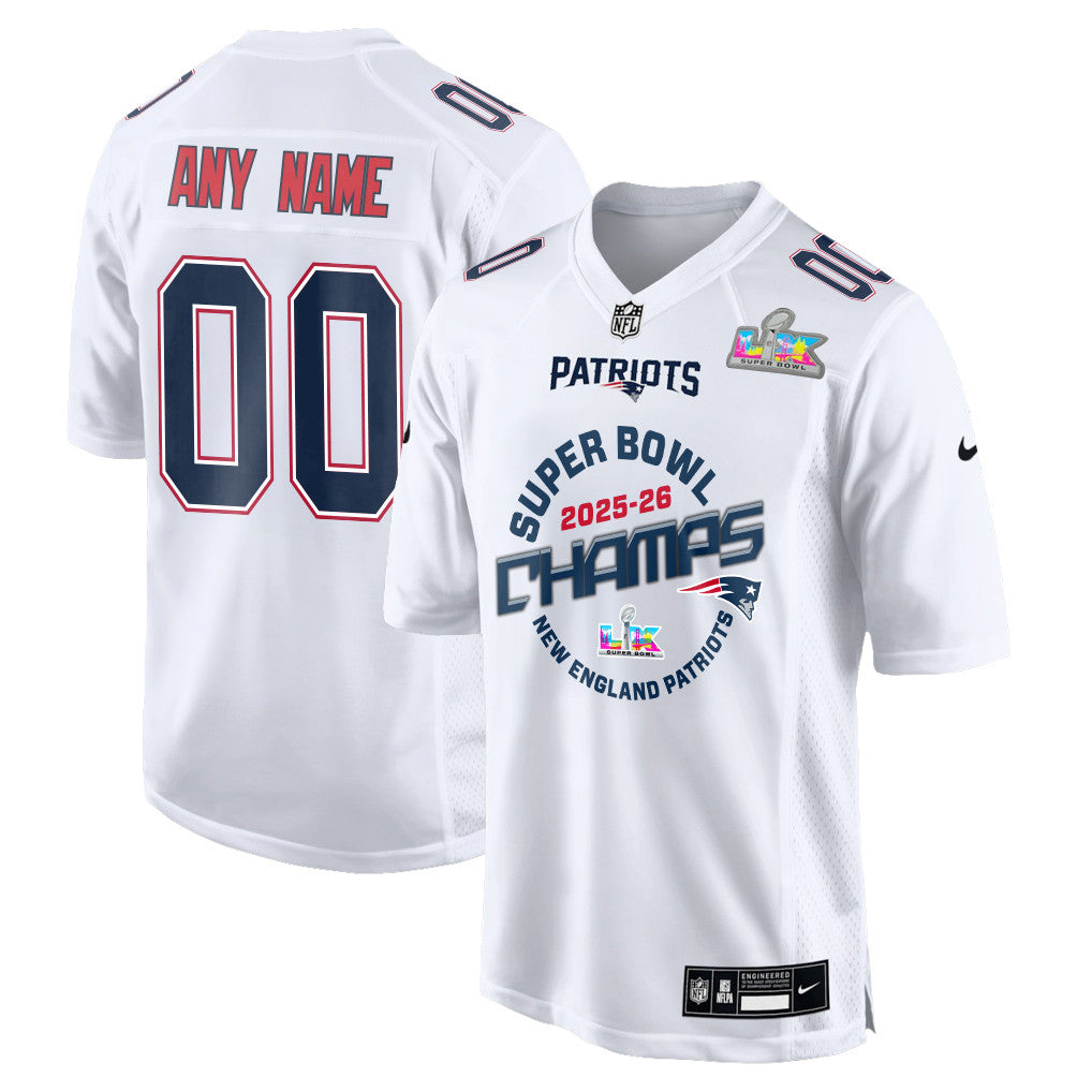 New England Patriots Champions 2025-26 Super Bowl LX Custom Game Jersey - White