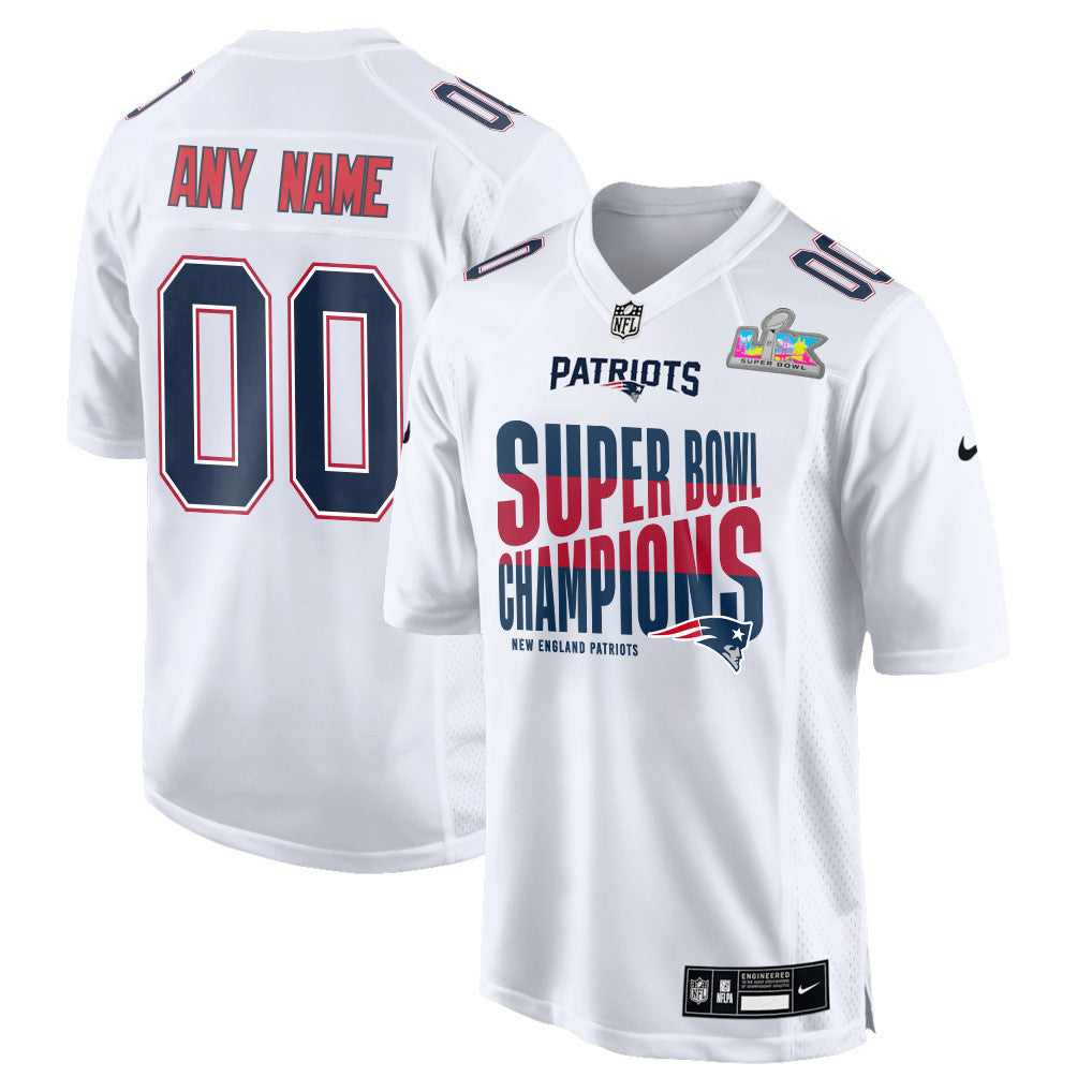 New England Patriots Super Bowl LX Champions Custom Game Jersey - White
