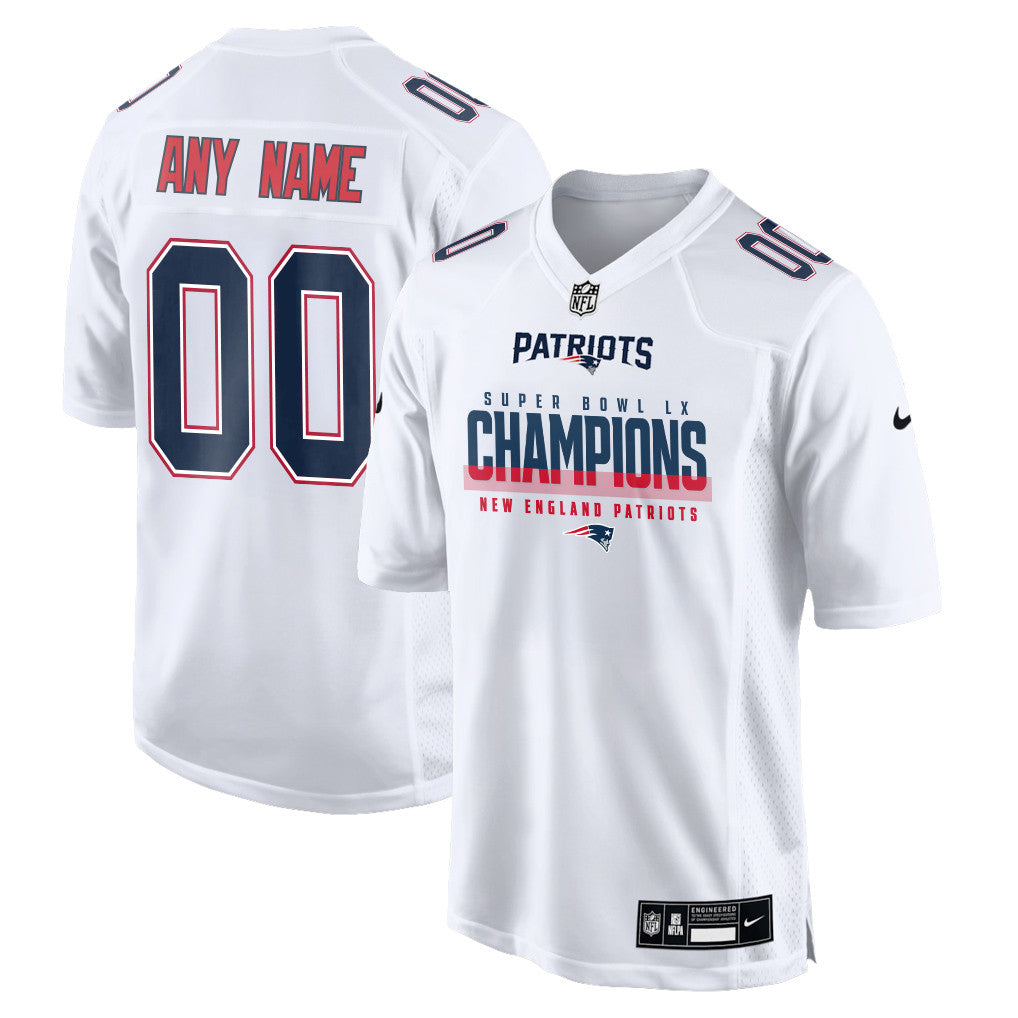 New England Patriots Super Bowl LX Champions White Game Jersey - Custom Name & Number