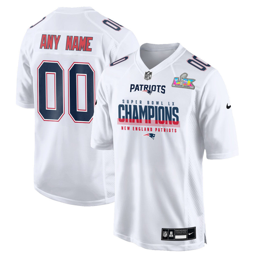 New England Patriots Super Bowl LX Champions White Game Jersey - Custom Name & Number