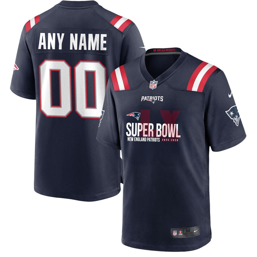 New England Patriots 25-26 Champions Super Bowl LX Custom Game Player Jersey - Navy