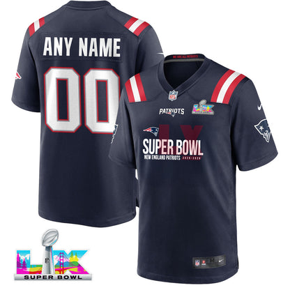 New England Patriots 25-26 Champions Super Bowl LX Custom Game Player Jersey - Navy