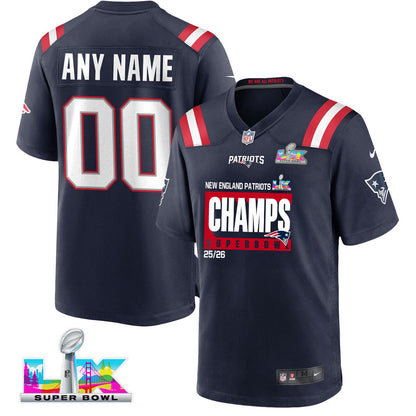 New England Patriots Super Bowl 25/26 Champions LX Custom Game Player Jersey - Navy