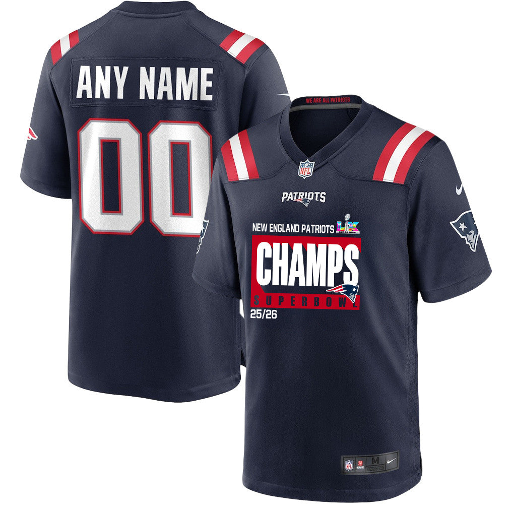 New England Patriots Super Bowl 25/26 Champions LX Custom Game Player Jersey - Navy