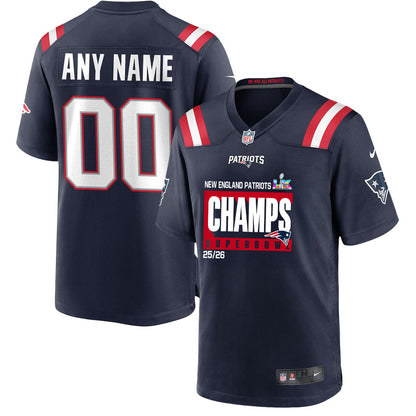 New England Patriots Super Bowl 25/26 Champions LX Custom Game Player Jersey - Navy