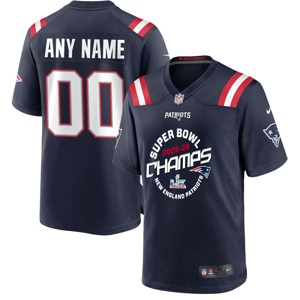 New England Patriots Champions 2025-26 Super Bowl LX Custom Game Player Jersey - Navy