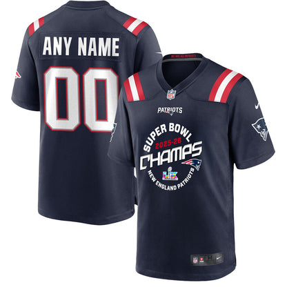 New England Patriots Champions 2025-26 Super Bowl LX Custom Game Player Jersey - Navy
