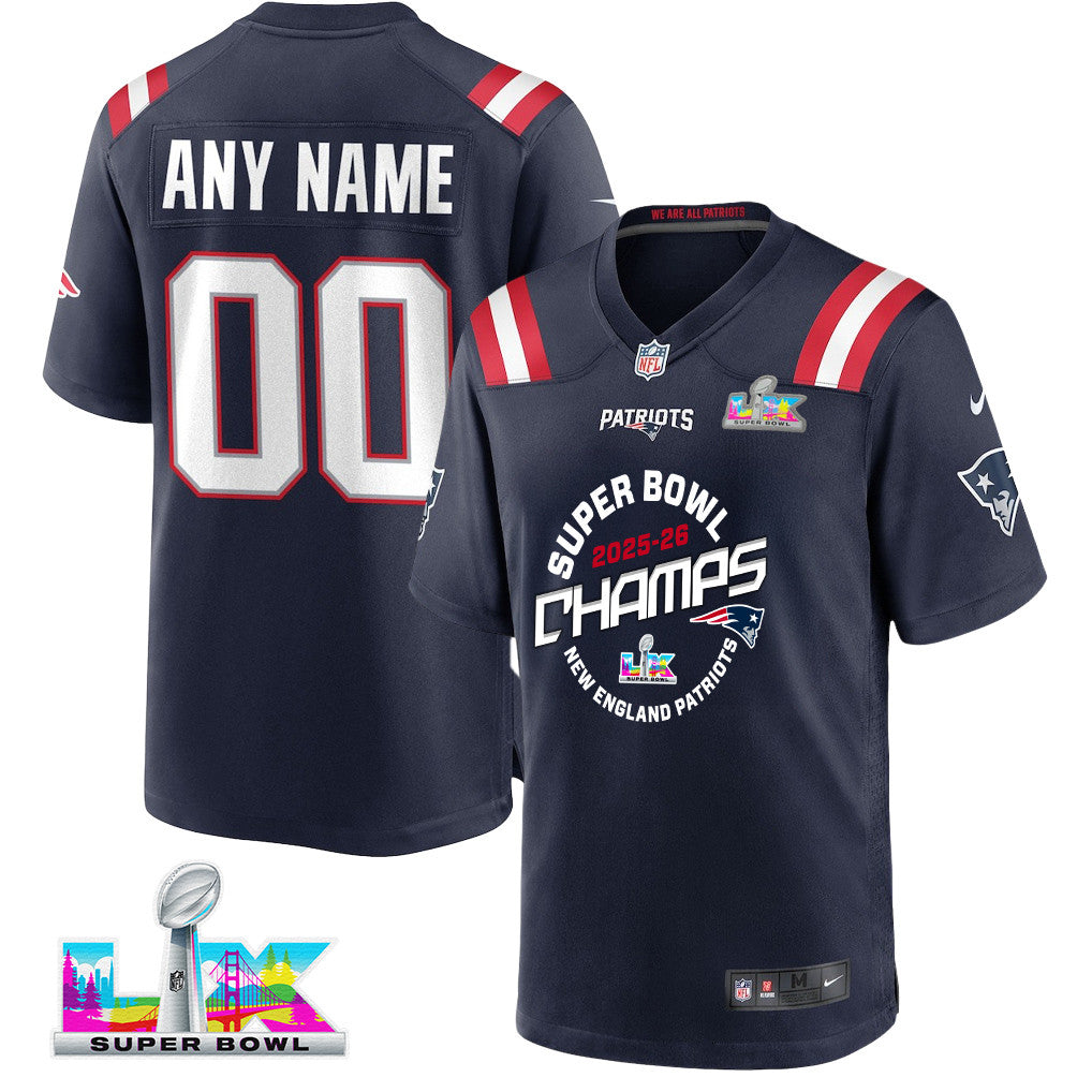 New England Patriots Champions 2025-26 Super Bowl LX Custom Game Player Jersey - Navy