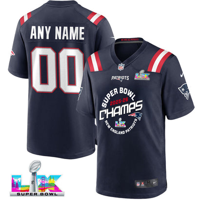 New England Patriots Champions 2025-26 Super Bowl LX Custom Game Player Jersey - Navy