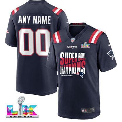 New England Patriots Super Bowl LX Champions Custom Game Player Jersey - Navy