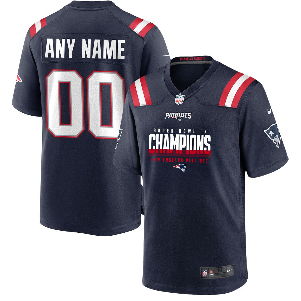 New England Patriots Super Bowl LX Champions Navy Game Player Jersey - Custom Name & Number