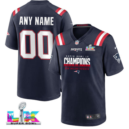 New England Patriots Super Bowl LX Champions Navy Game Player Jersey - Custom Name & Number