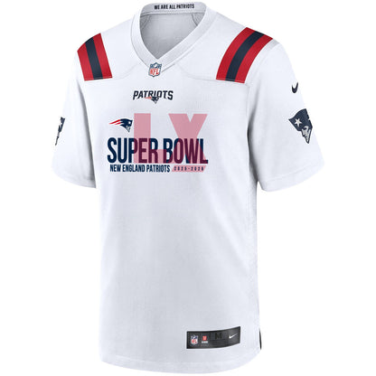New England Patriots 25-26 Champions Super Bowl LX Custom Game Player Jersey - White