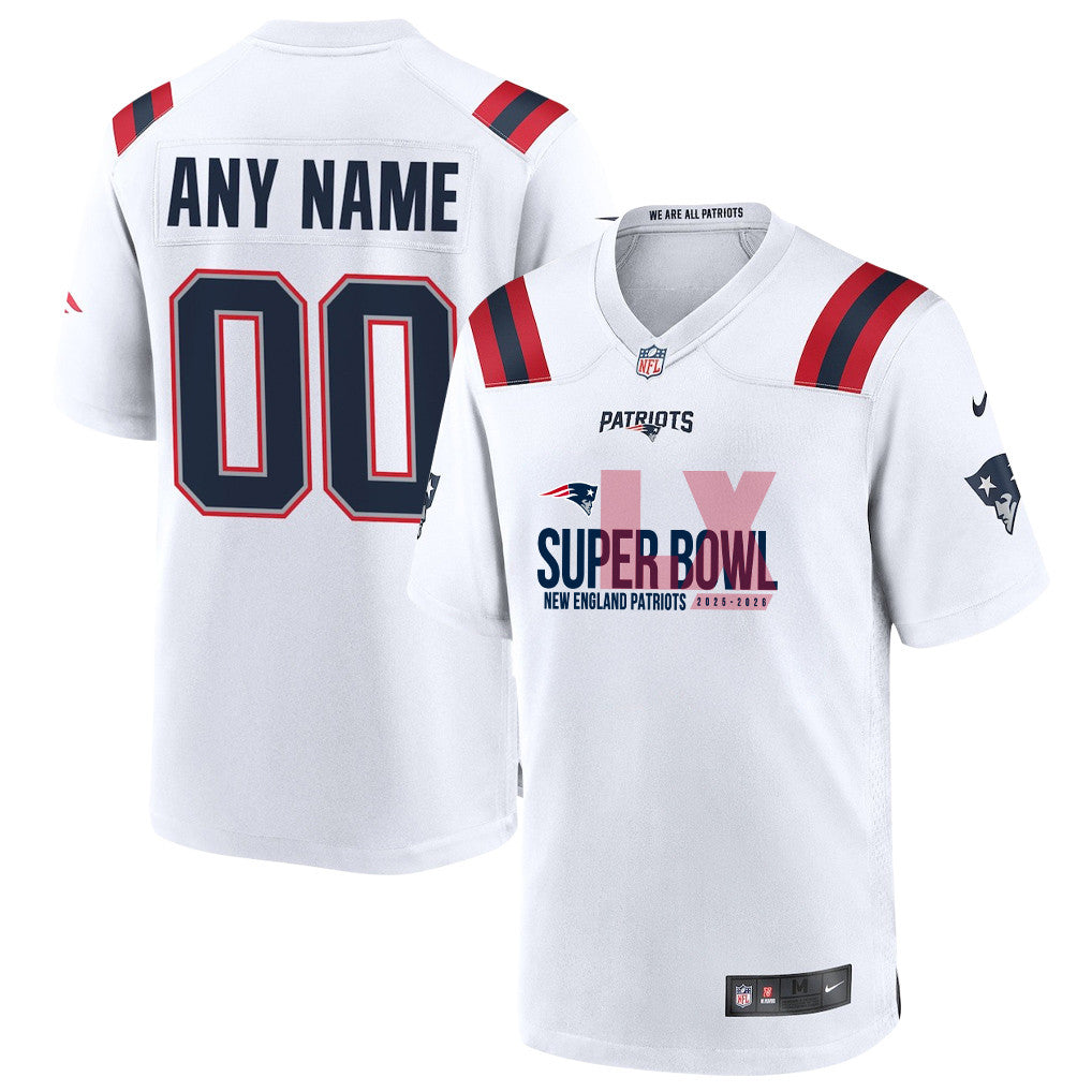 New England Patriots 25-26 Champions Super Bowl LX Custom Game Player Jersey - White