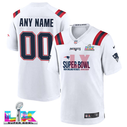 New England Patriots 25-26 Champions Super Bowl LX Custom Game Player Jersey - White