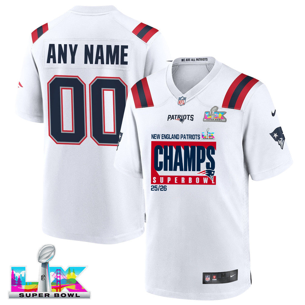 New England Patriots Super Bowl 25/26 Champions LX Custom Game Player Jersey - White
