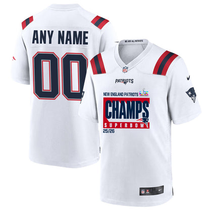 New England Patriots Super Bowl 25/26 Champions LX Custom Game Player Jersey - White