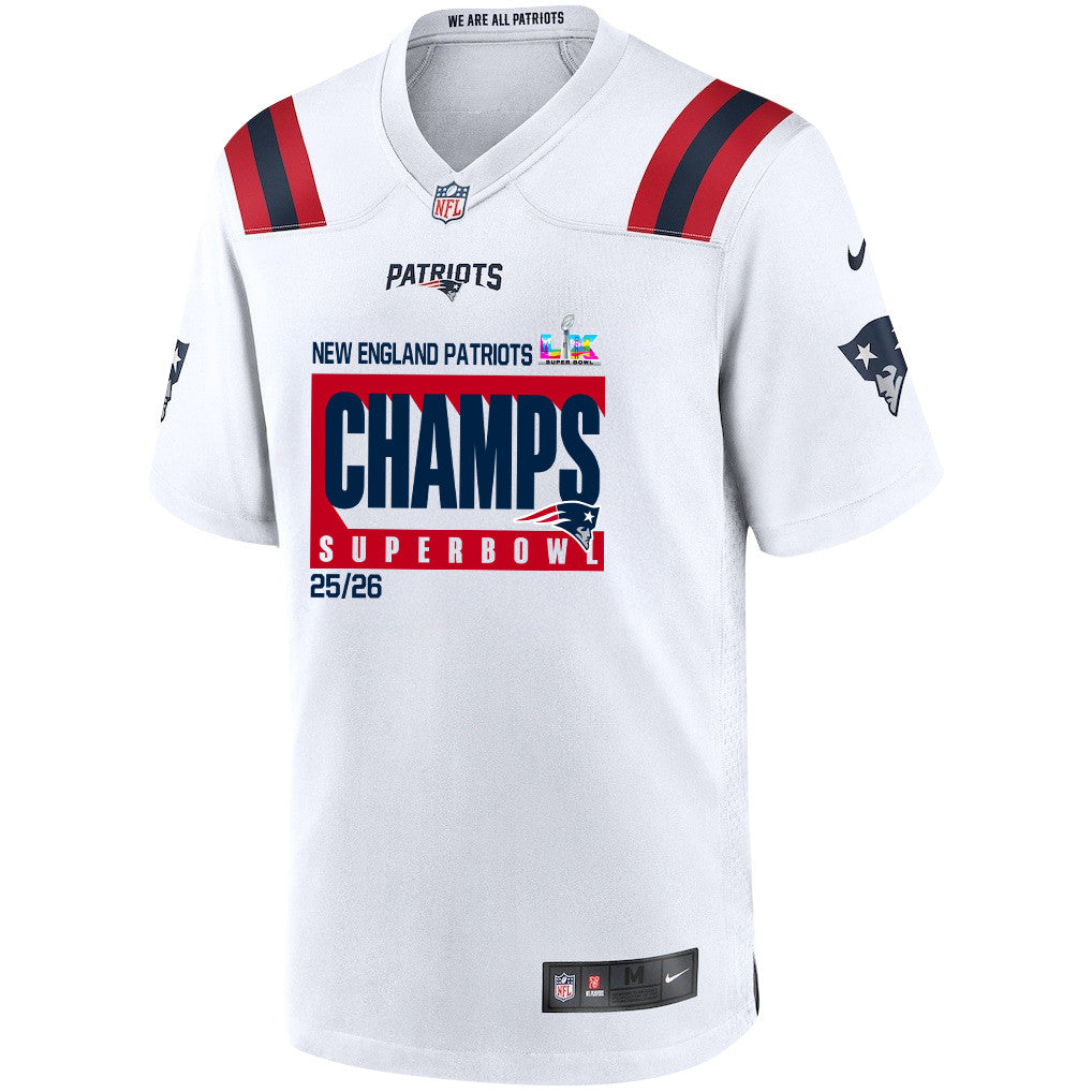 New England Patriots Super Bowl 25/26 Champions LX Custom Game Player Jersey - White