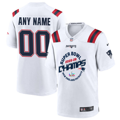 New England Patriots Champions 2025-26 Super Bowl LX Custom Game Player Jersey - White