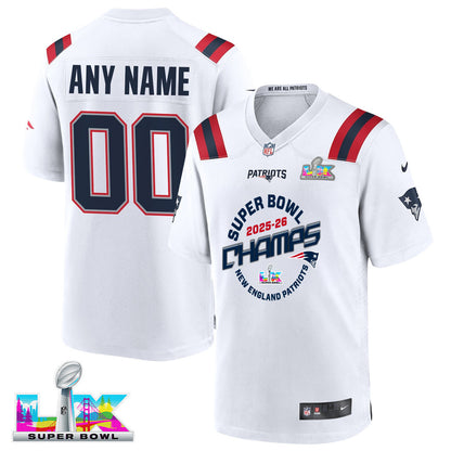 New England Patriots Champions 2025-26 Super Bowl LX Custom Game Player Jersey - White