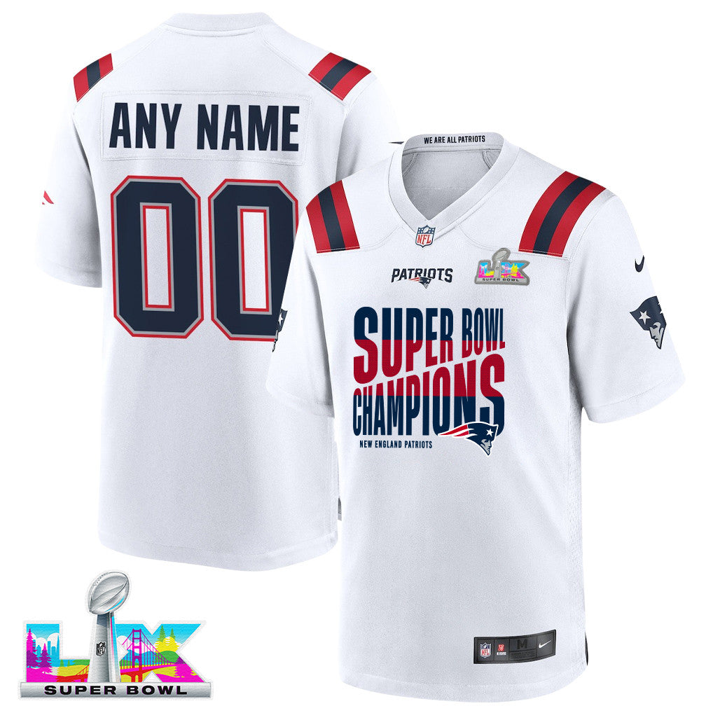 New England Patriots Super Bowl LX Champions Custom Game Player Jersey - White