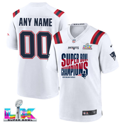 New England Patriots Super Bowl LX Champions Custom Game Player Jersey - White