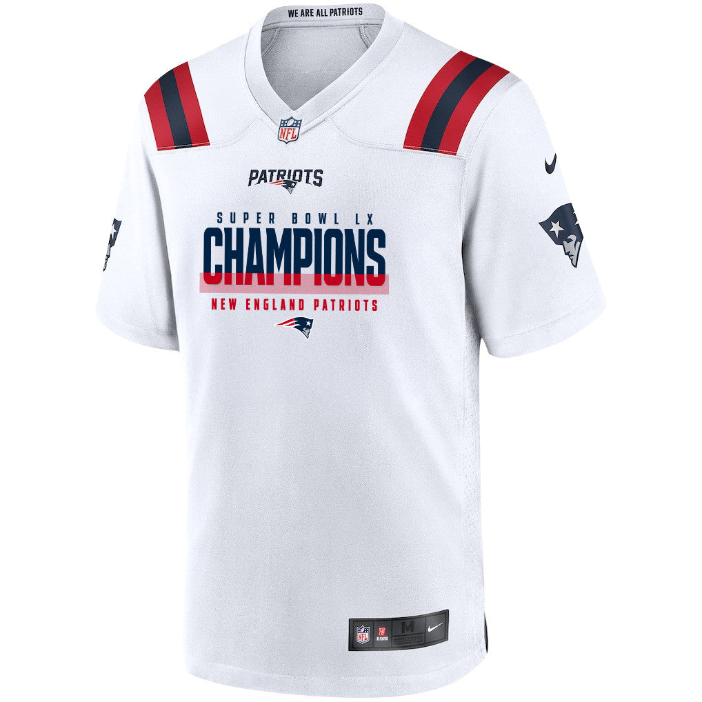 New England Patriots Super Bowl LX Champions White Game Player Jersey - Custom Name & Number