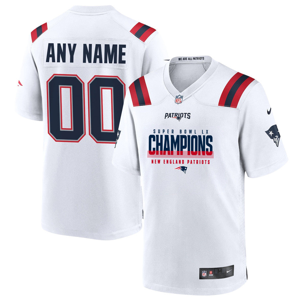 New England Patriots Super Bowl LX Champions White Game Player Jersey - Custom Name & Number