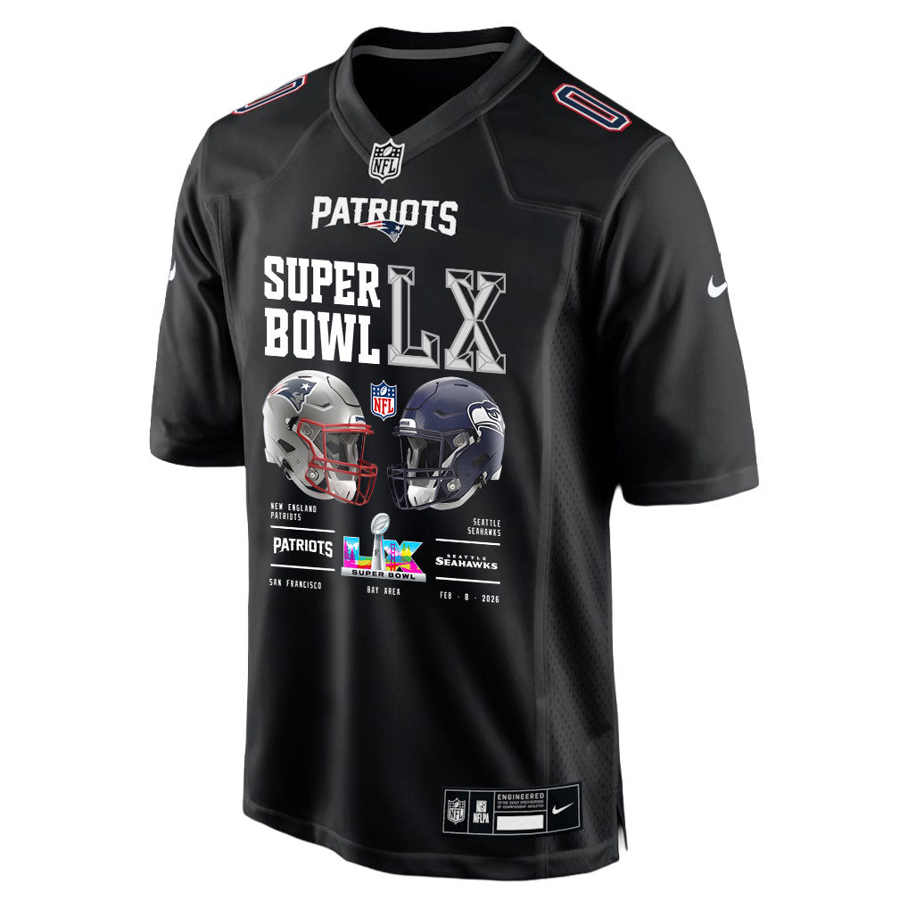 New England Patriots Super Bowl LX Champions Going Head-To-Head Custom Fashion Game Jersey - Black