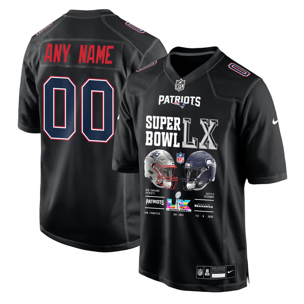 New England Patriots Super Bowl LX Champions Going Head-To-Head Custom Fashion Game Jersey - Black
