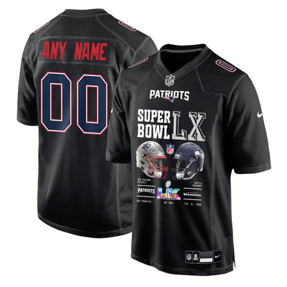 New England Patriots Super Bowl LX Champions Going Head-To-Head Custom Fashion Game Jersey - Black