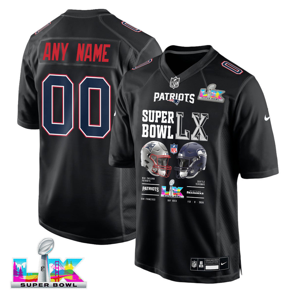 New England Patriots Super Bowl LX Champions Going Head-To-Head Custom Fashion Game Jersey - Black