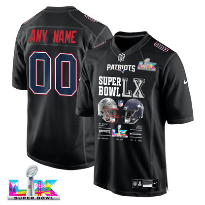 New England Patriots Super Bowl LX Champions Going Head-To-Head Custom Fashion Game Jersey - Black